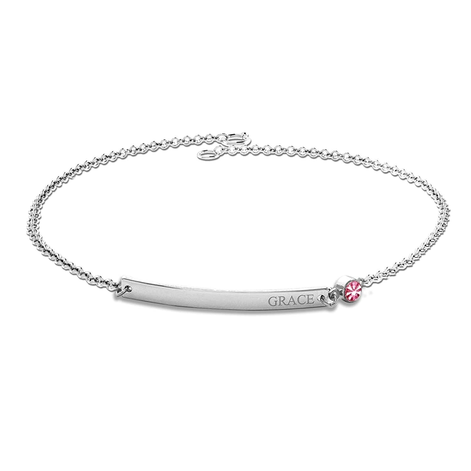 Personalised 925 Sterling Silver Name Birthstone Bar Bracelet for Teen Women