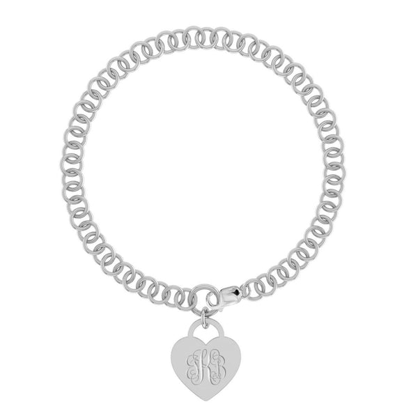 Personalised Customised 925 Sterling Silver Engraved Heart Charm Link Bracelet for Women and Girls
