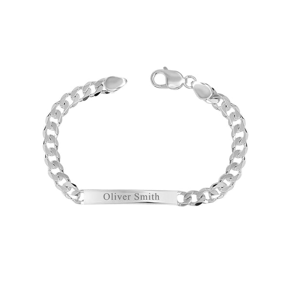 Personalised 925 Sterling Silver Engraved Name Curb Link Bracelet for Men and Boys