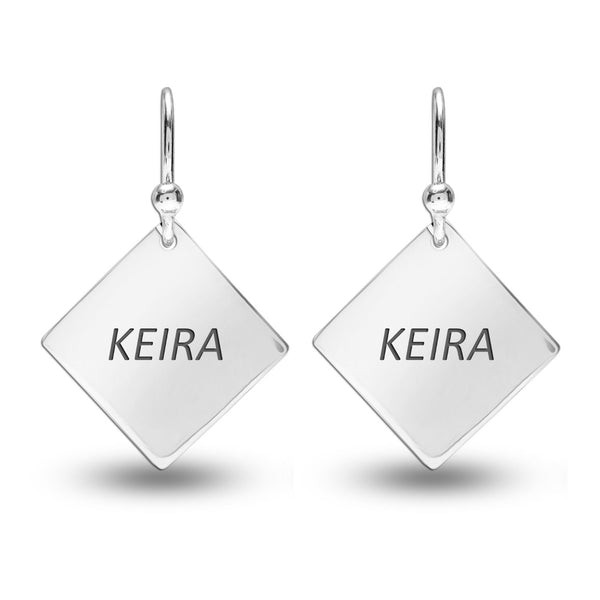 Personalised 925 Sterling Silver Engraved Name Square Earrings for Teen Women