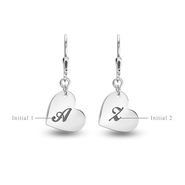 Personalised 925 Sterling Silver Engraved Initial Heart Earrings for Teen Women