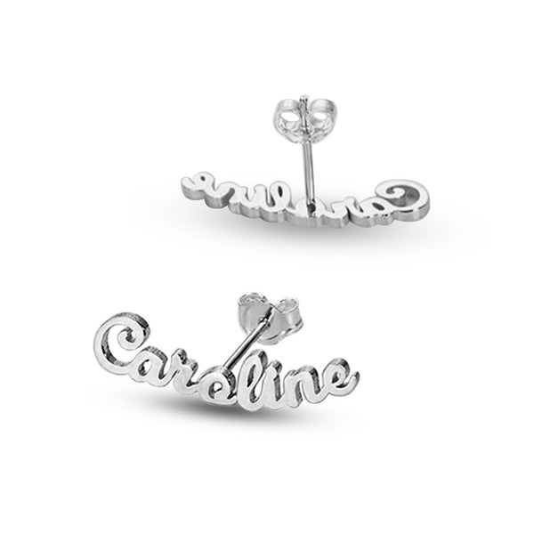 Personalised 925 Sterling Silver Silver Plated Name Stud Earrings for Teen Women