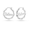 Personalised 925 Sterling Silver Name Bamboo ClickTop Hoop Earrings for Teen Women