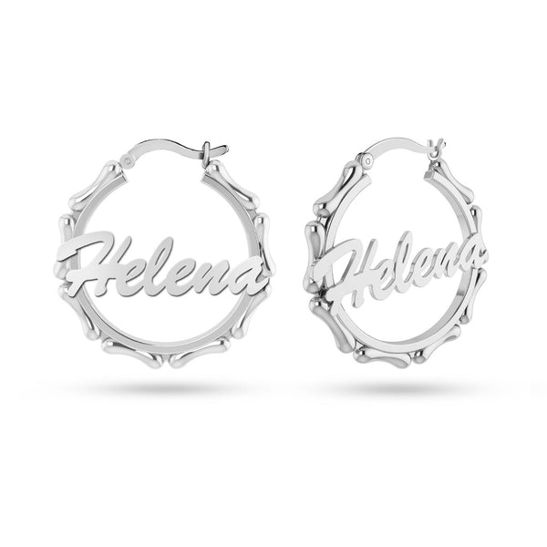 Personalised 925 Sterling Silver Name Bamboo ClickTop Hoop Earrings for Teen Women