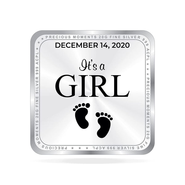 BIS Hallmarked Personalised Silver Square Coin New Born Baby Girl 20 Gram 999 Pure