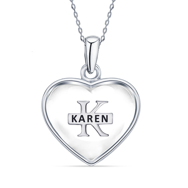 925 Sterling Silver Personalised Heart Shape Custom Initial Transparent Resin Pendant Necklace with Personalised Photo & Message BOX for Teen Women