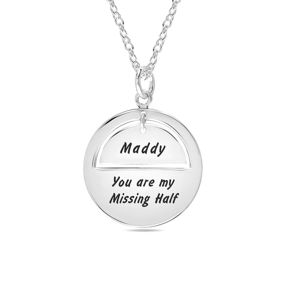 Personalised 925 Sterling Silver Engraved Name and Message Round Disc Pendant Necklace with Personalised Photo & Message BOX for Women