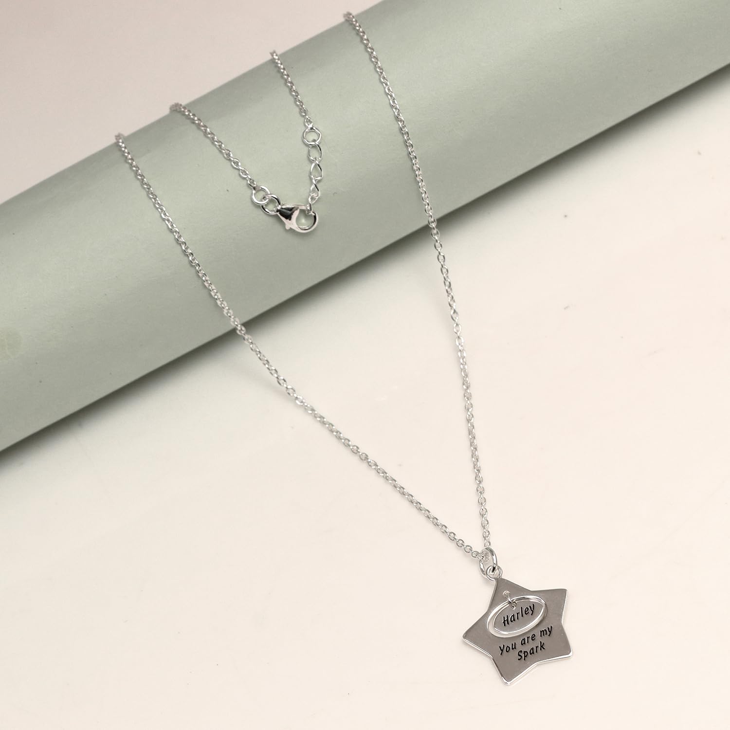 Personalised 925 Sterling Silver Engraved Name and Message Star Pendant Necklace with Personalised Message BOX for Women