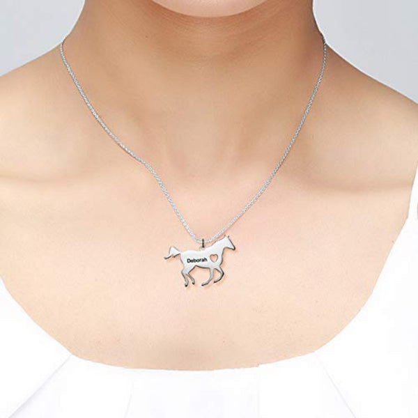 Personalised 925 Sterling Silver Horse Silhouette Name Message Necklace for Teen Women