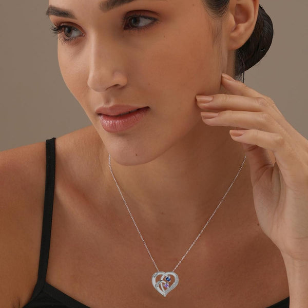 Personalised Two Name with Birthstone Heart Shape Necklace For Women