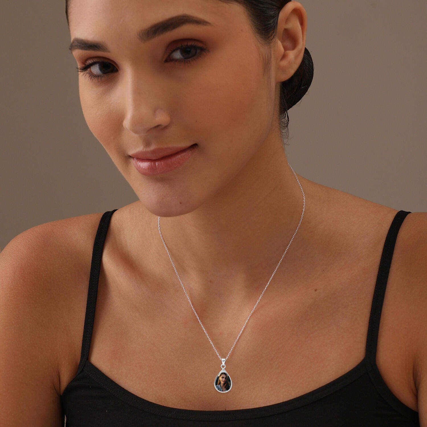 925 Sterling Silver Personalised Photo Double Sided Picture Drop Shape Transparent Resin Pendant Necklace with Personalised Photo & Message Box for Teen Women