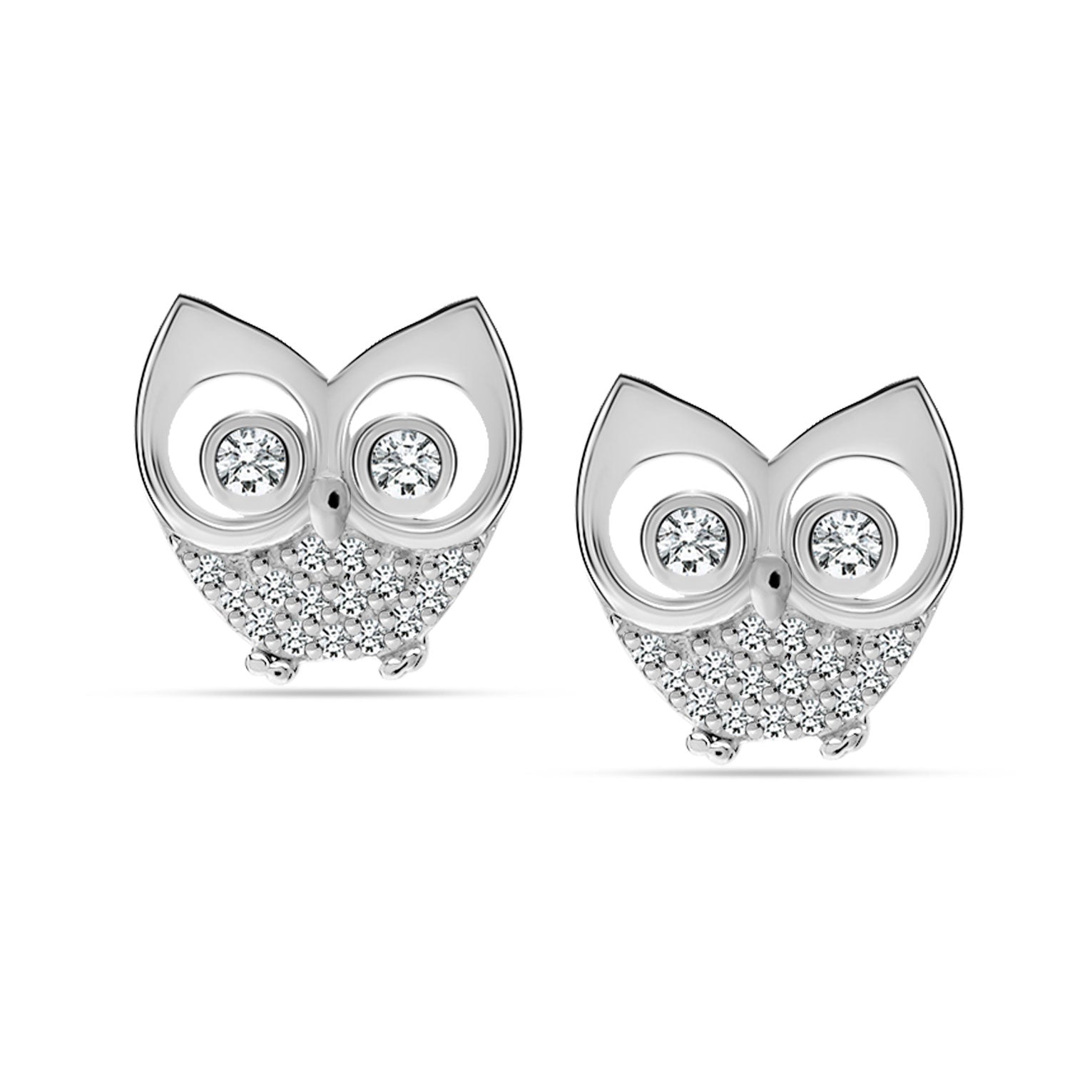 925 Sterling Silver Small Cubic Zirconia Owl Shaped Minimalist Pave Sparkling Stud Earrings for Women