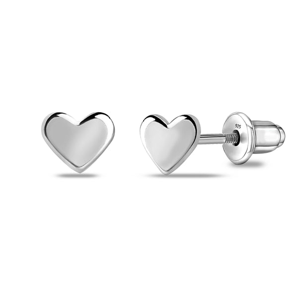 925 Sterling Silver Rhodium Plated Heart Shape Stud Earrings for 4 and 15 Years Children | Gifts for Kids