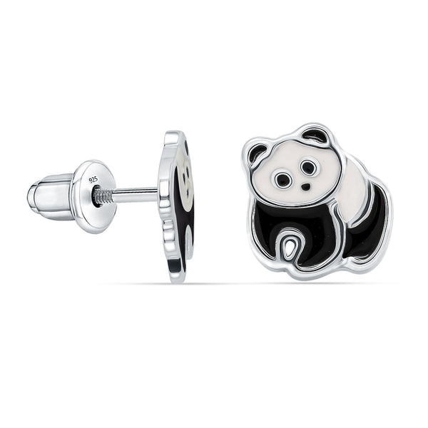 925 Sterling Silver Cute Panda Stud Earrings For Kids
