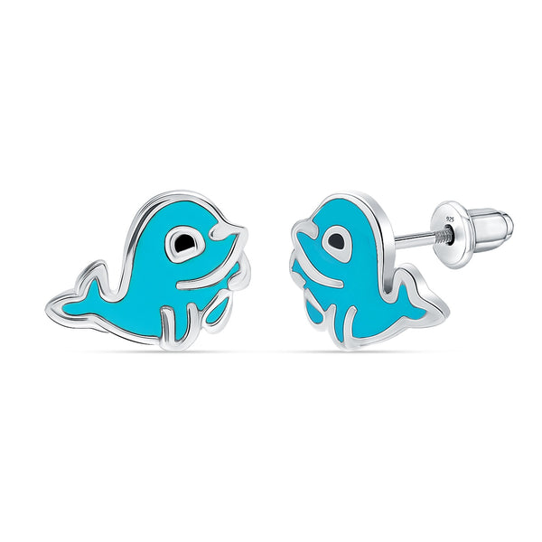 925 Sterling Silver Cute Fish Stud Earrings For Kids