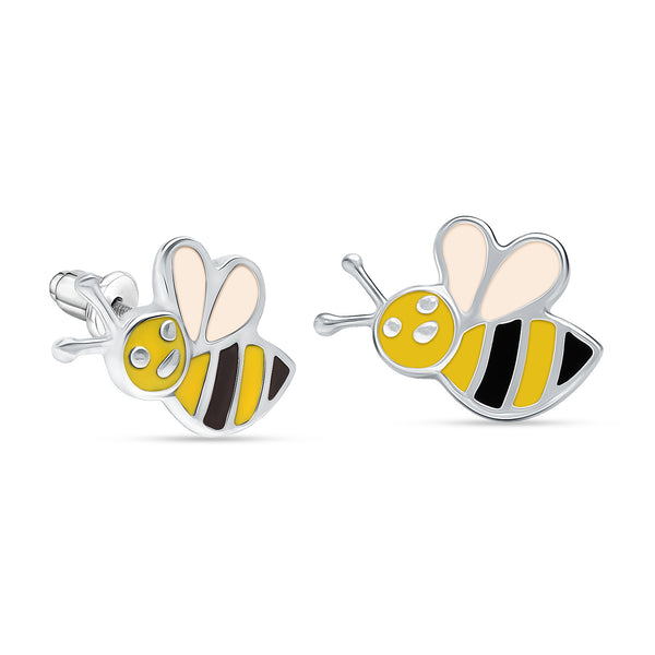 925 Sterling Silver Cute Bee Enamel Stud Earrings For Kids