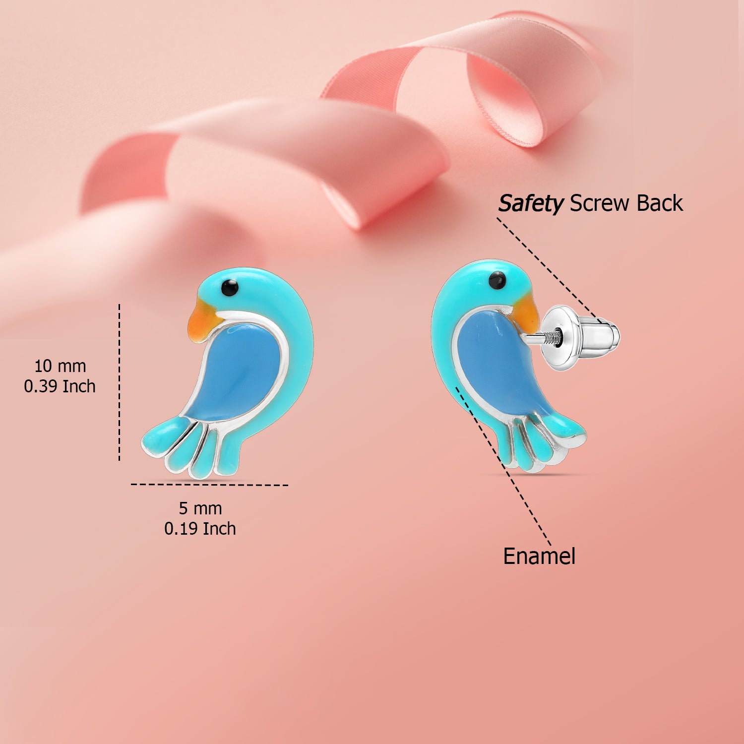 925 Sterling Silver Cute Fish Enamel Stud Earrings For Kids