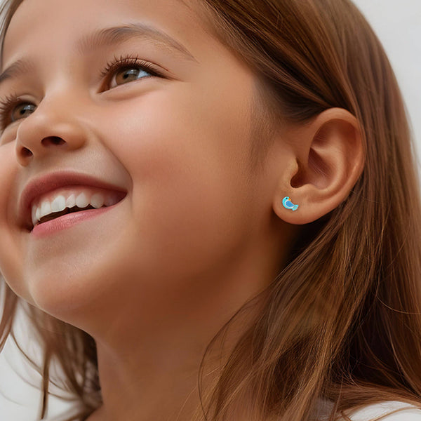 925 Sterling Silver Cute Fish Enamel Stud Earrings For Kids