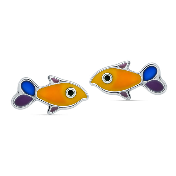 925 Sterling Silver Cute Fish Enamel Stud Earring For Kids