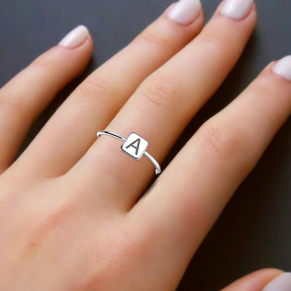 Personalised Customised 925 Sterling Silver Engraved Initial Dainty Finger Rings for Women and Girls