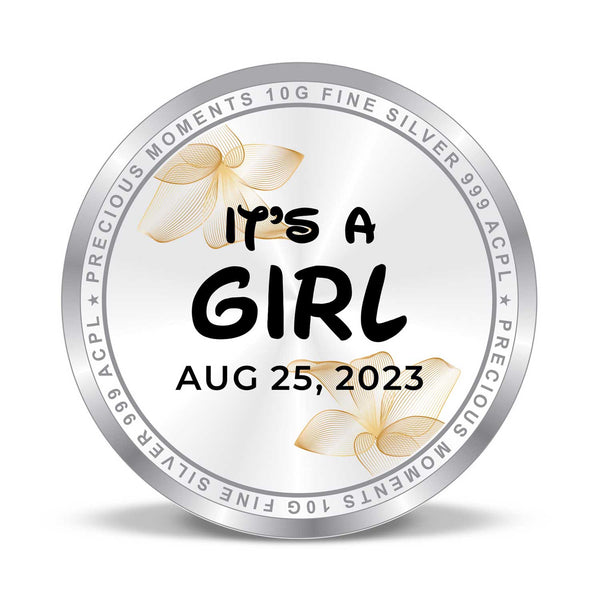 BIS Hallmarked Personalised New Born Baby Girl Silver Coin 999 Purity