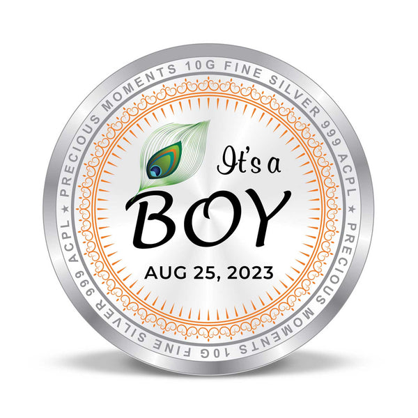 BIS Hallmarked Personalised New Born Baby Boy Round Silver Coin 999 Purity