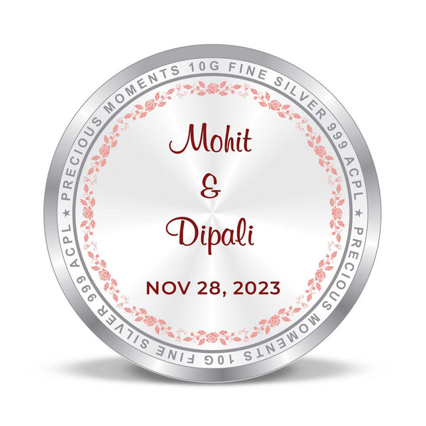 BIS Hallmarked Personalised Newly Married Anniversary beautiful Silver Coin 999 Pure