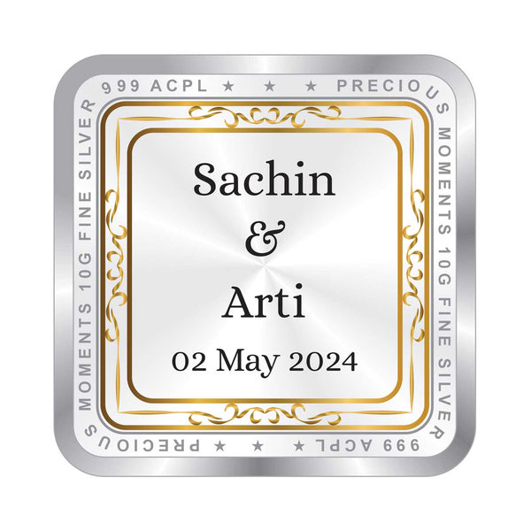 BIS Hallmarked Personalised Newly Married Anniversary Beautiful Square Silver Coin  ( 999 Purity )