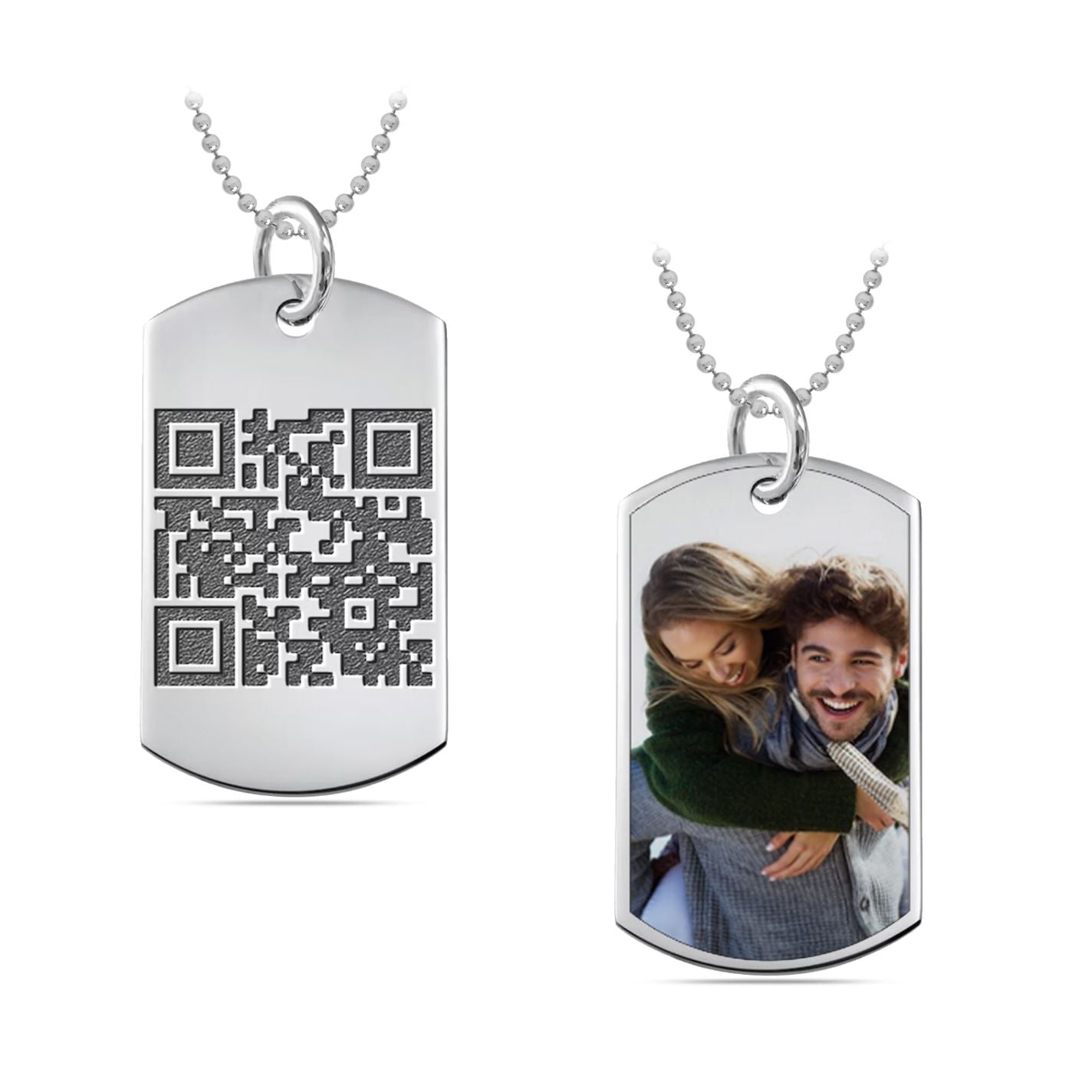 Personalised 925 Sterling Silver Photo QR Code Reversible Pendant Necklace for Men and Women