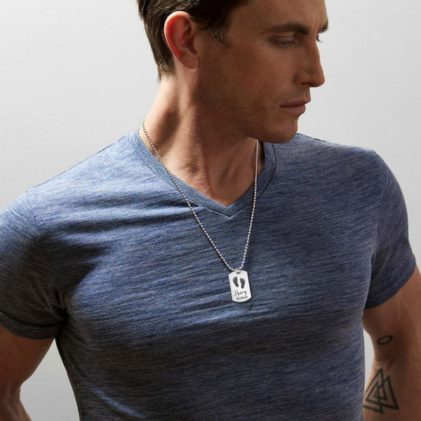 Personalised 925 Sterling Silver Engraved Foot Hand Print and Own Handwriting Pendant Necklace for Men and Women