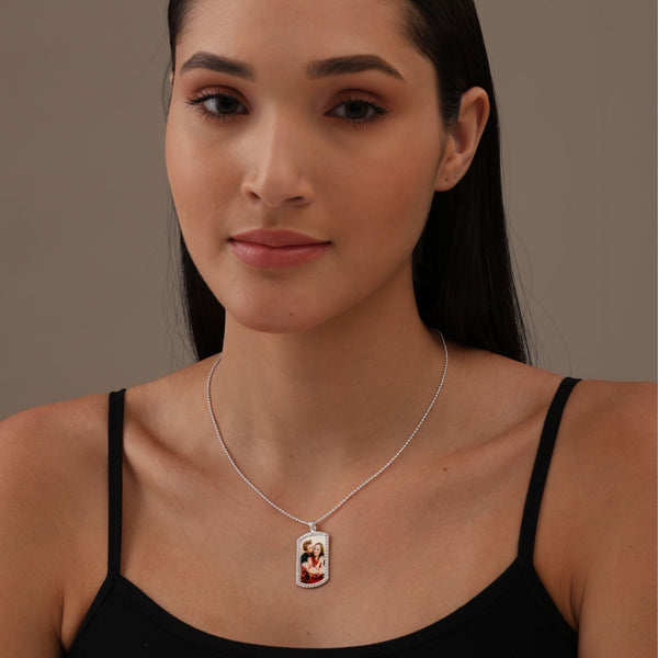 Personalised 925 Sterling Silver CZ Frame Custom Photo Pendant Necklace For Women