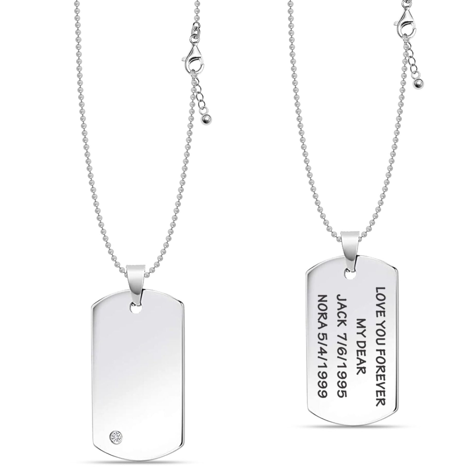 Personalised 925 Sterling Silver Engraved 4 Name or Message CZ Pendant Necklace For Men and Women