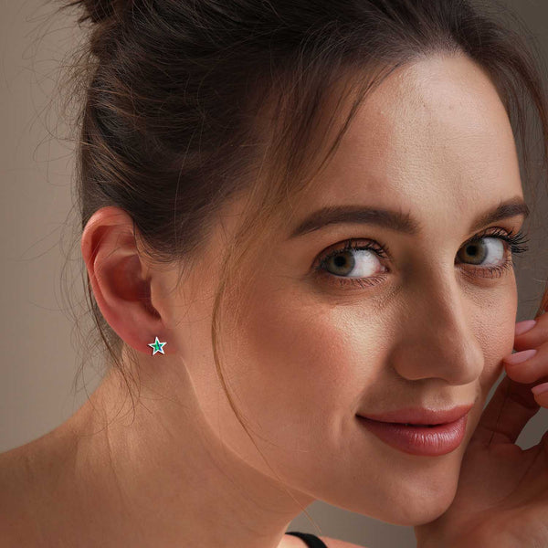 925 Sterling Silver Gemstone Bezel Setting Star Stud Abalone Shell Earrings for Women