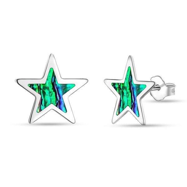 925 Sterling Silver Gemstone Bezel Setting Star Stud Abalone Shell Earrings for Women