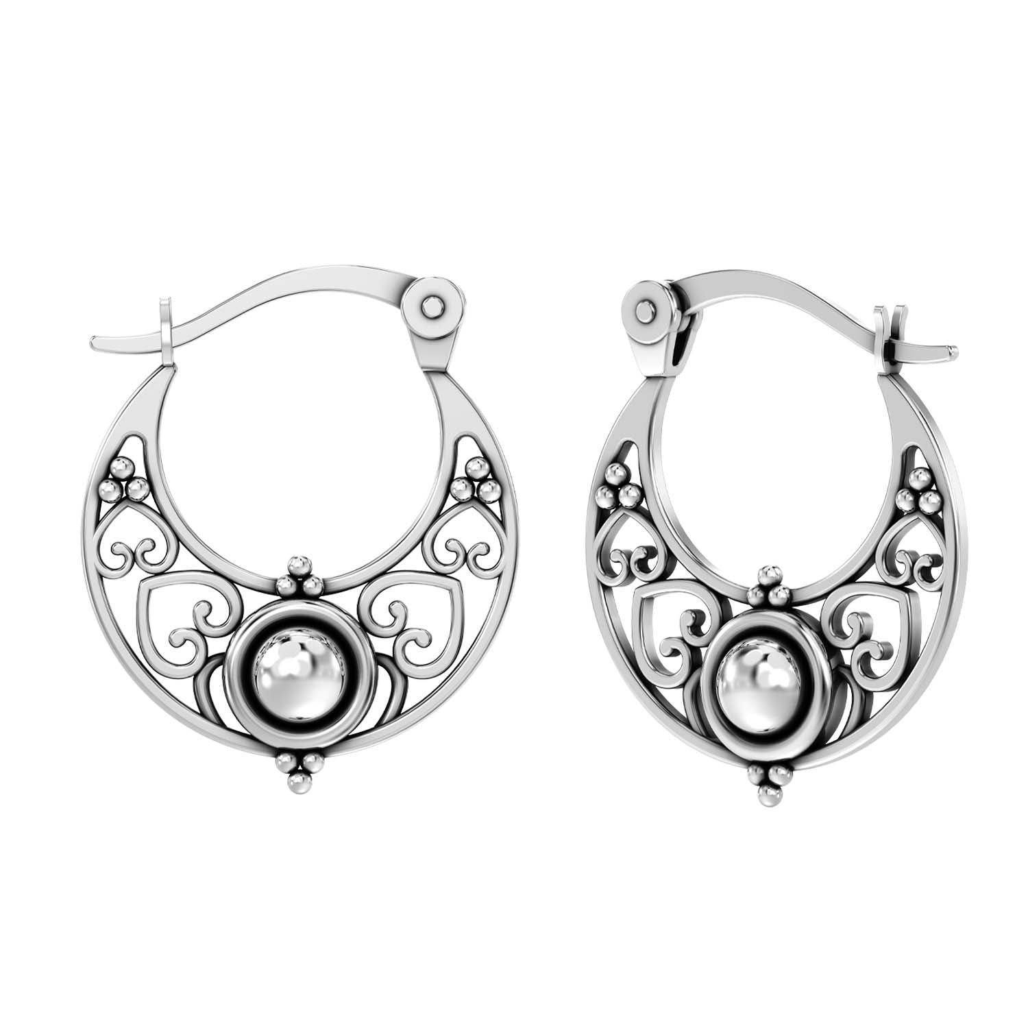 925 Sterling Silver Antique Bohemian Boho Intricate Cutout Design Vintage Small Hoop Earrings for Women