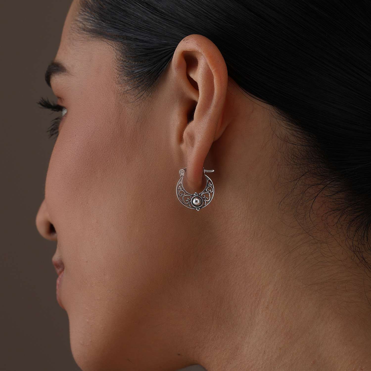 925 Sterling Silver Antique Bohemian Boho Intricate Cutout Design Vintage Small Hoop Earrings for Women