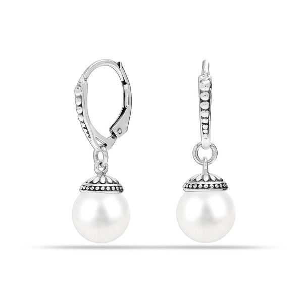 925 Sterling Silver Simulated Shell Pearl Leverback Dangle Earrings for Women & Girls