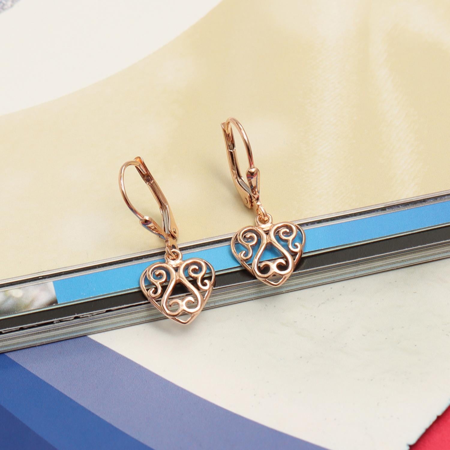 925 Sterling Silver Lightweight Heart Filigree Leverback Drop Dangle Earrings for Women Teen