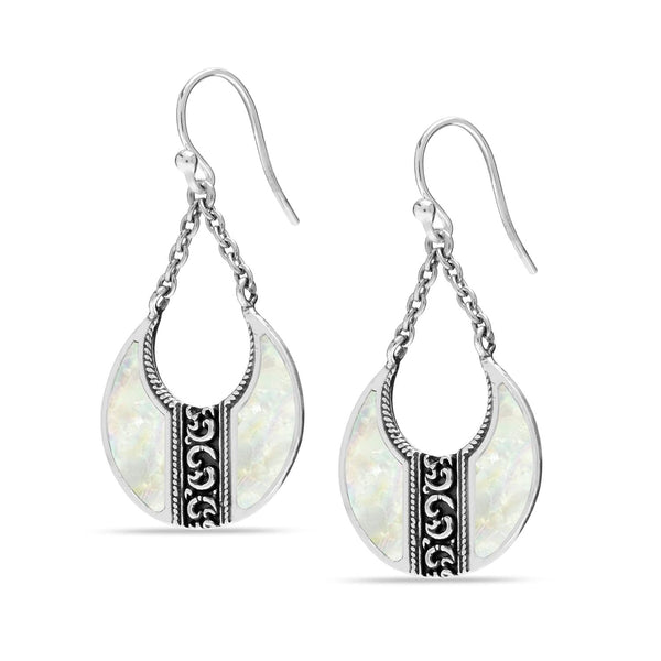 925 Sterling Silver Antique Mother of Pearl Bali Style Teardrop Dangle Earrings for Women