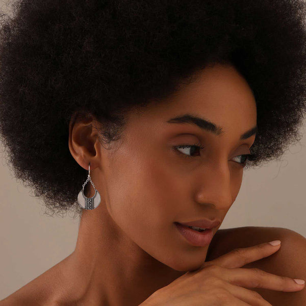 925 Sterling Silver Antique Mother of Pearl Bali Style Teardrop Dangle Earrings for Women