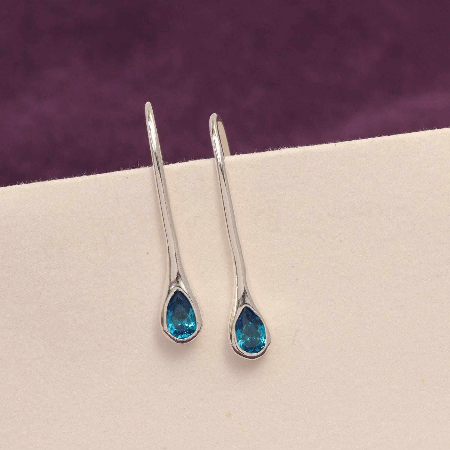 925 Sterling Silver Blue Topaz Pear Water Drop Dangle Earrings for Women Teen