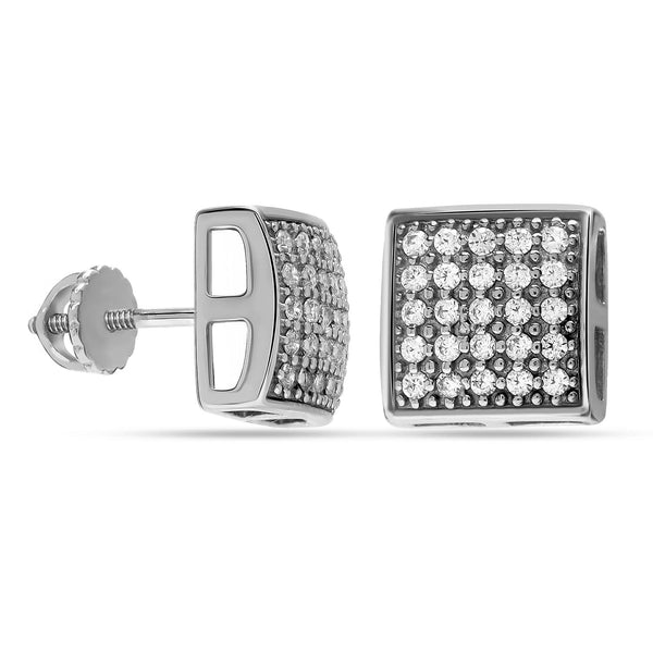 925 Sterling Silver Classic Micro Pave Cubic Zirconia Square Shape Stud Earrings for Men