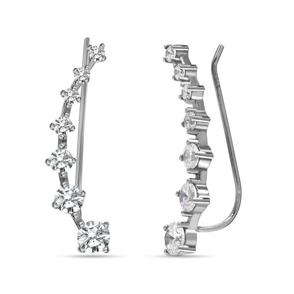 925 Sterling Silver Rhodium Plated Cartilage Cubic Zirconia Piercing 7 Crystals Ear Cuffs Hoop Climber Earrings for Women