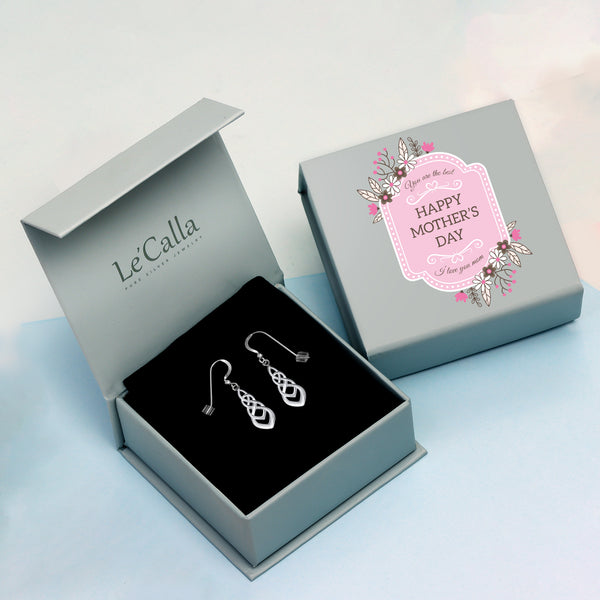 925 Sterling Silve Good Luck Irish Celtic Eternity Knot Drop Dangle Earrings With Premium Mother's Day Gift Box for Women