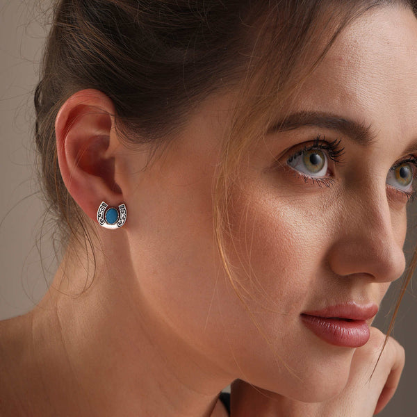 925 Sterling Silver Turquoise Horseshoe Studs Earring for Women
