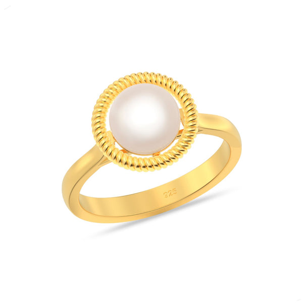 925 Sterling Silver 18K Gold Plated Pearl Rings for Women Hypoallergenic Half Round Pearl Ring for Women Teens