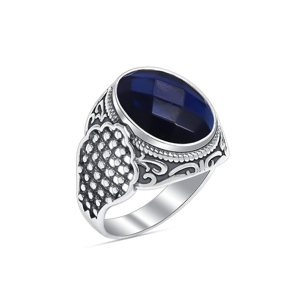 925 Sterling Silver Antique Oval Blue Sapphire Rings For Men