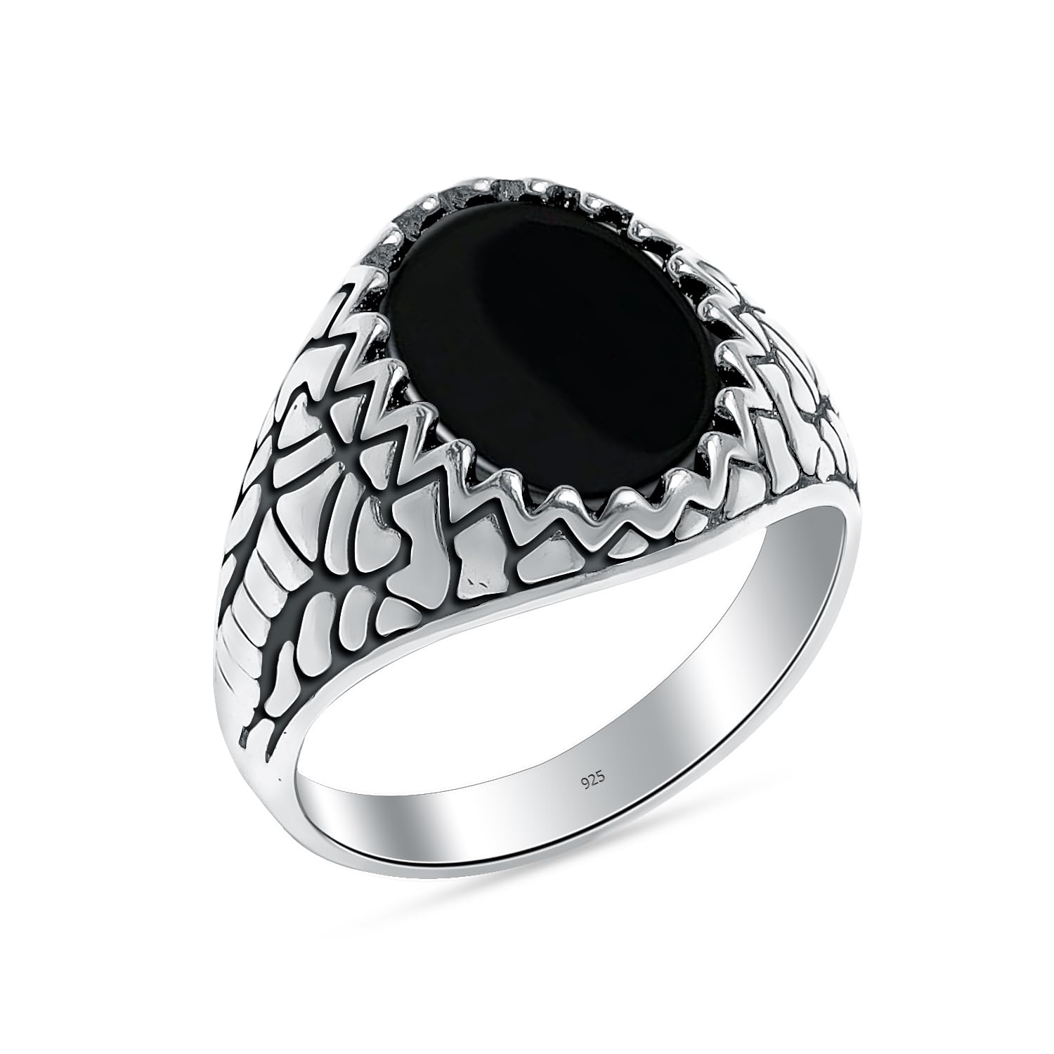 925 Sterling Silver Handmade Antique Black Onyx Stone Ring for Men