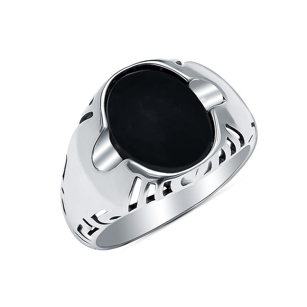 925 Sterling Silver Handmade Vintage Round Shape Black Onyx Signet Ring For Men