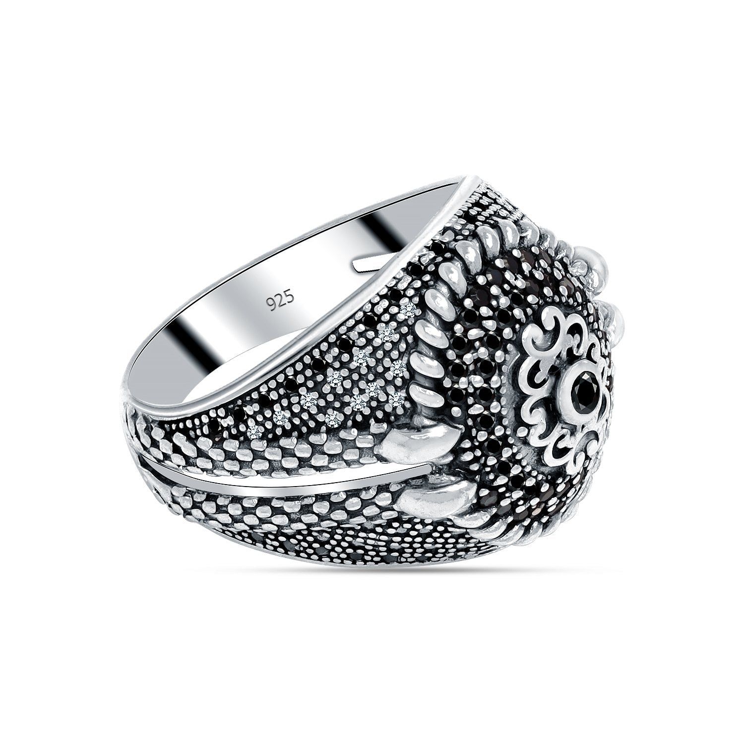 925 Sterling Silver Vintage Handmade CZ Stone Studded Ring with Black Zircon stone For Men